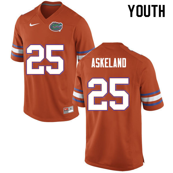 Youth #25 Erik Askeland Florida Gators College Football Jerseys Sale-Orange - Click Image to Close